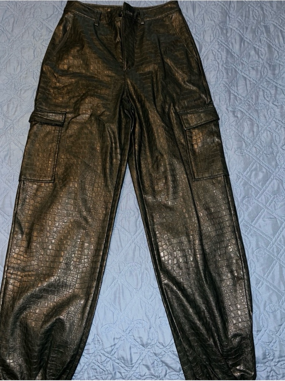 Women's olive green Faux Leather Cargo Pants